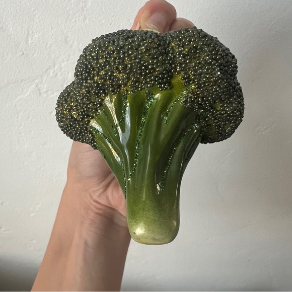 Vintage Glass Broccoli vegetable glass Christmas Ornament glitter sparkle green - Picture 4 of 14